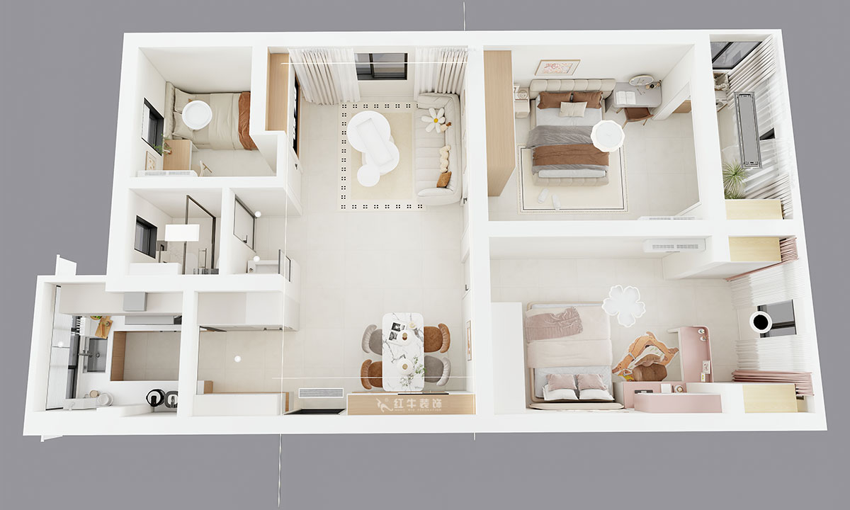 刘晓芳｜大杨村25号205室-87㎡-原木奶油风｜3室2厅1卫｜老房装修｜定制家｜全包10